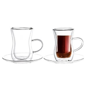 Crystal Drops Borosilicate Double Wall Glass Istikan With Saucer 4pcs GM