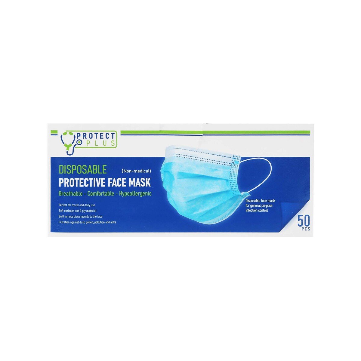 Protect Plus 3 Layer Disposable Face Mask 50pcs