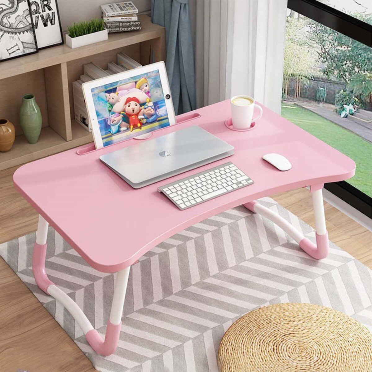 مابل ليف هوم طاولة قابلة للطي متعددة الأغراض وردي الحجم: عرض 60 × عمق 40 × ارتفاع 26 سم