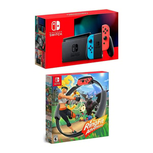 Nintendo 32GB Nintendo Switch with Neon Blue & Neon Red Joy-Con Controllers - with Nintendo Ring Fit Adventure