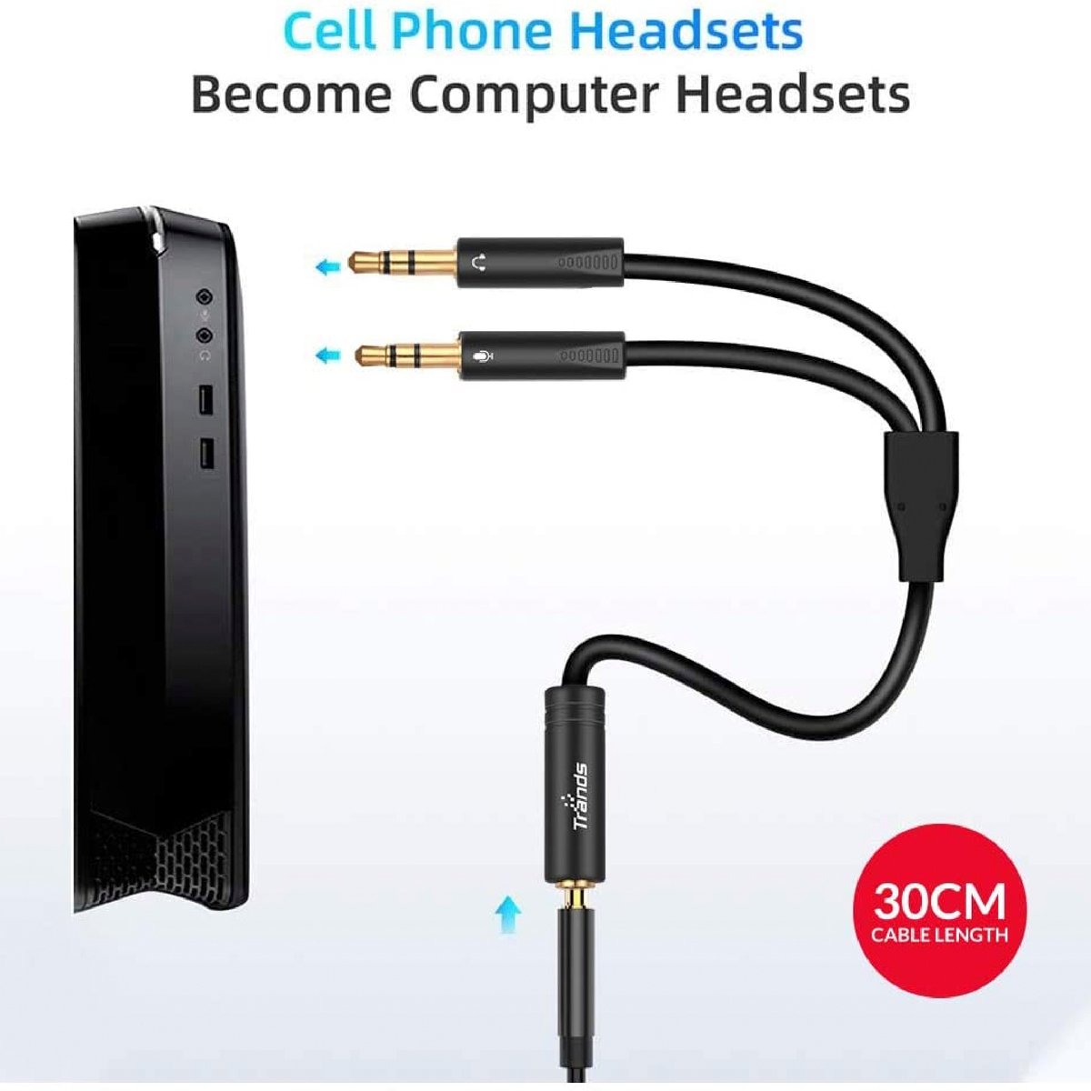 Trands Headphone Splitter 3.5mm Female to Dual 3.5mm Male Y Splitter Cable, Black AU5475