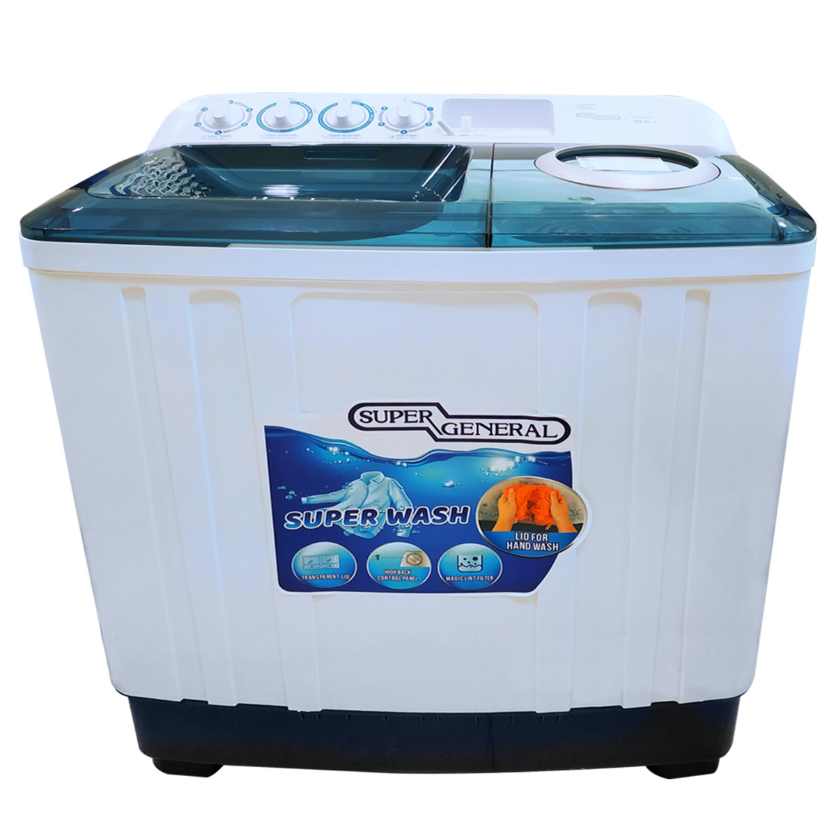 Super General Top Load Twin-Tub Semi-Automatic Washing Machine, 12 kg, White/Blue, SGW125