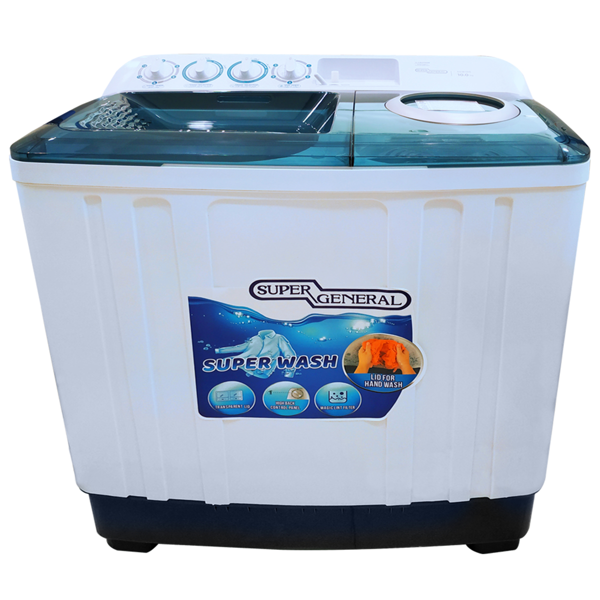 Super General 14 Kg Top Load Twin-Tub Semi-Automatic Washing Machine, White/Blue, SGW155