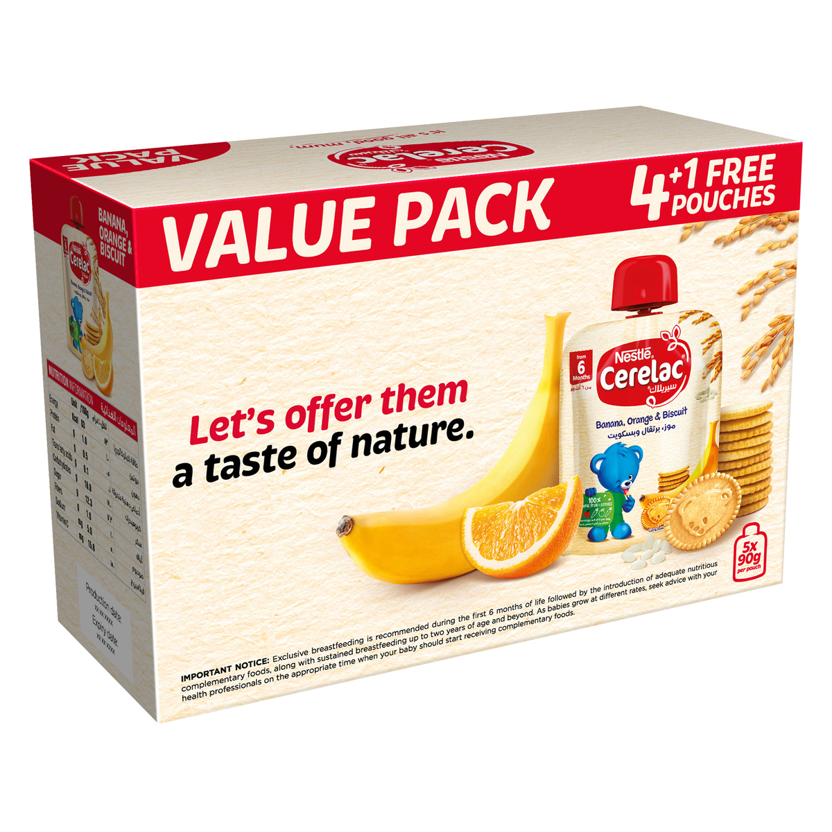 Nestle Cerelac Fruits Puree Pouch Banana Orange Biscuit 90 g 4+1