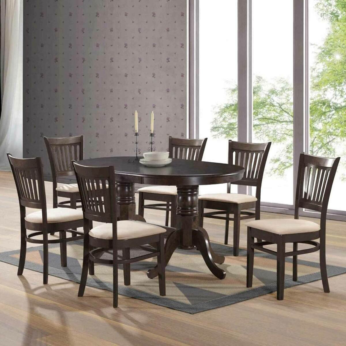 Maple Leaf Home Dining Table Oval Size: L149 x W89 x H76cm + 6 Chair Mahogany Color