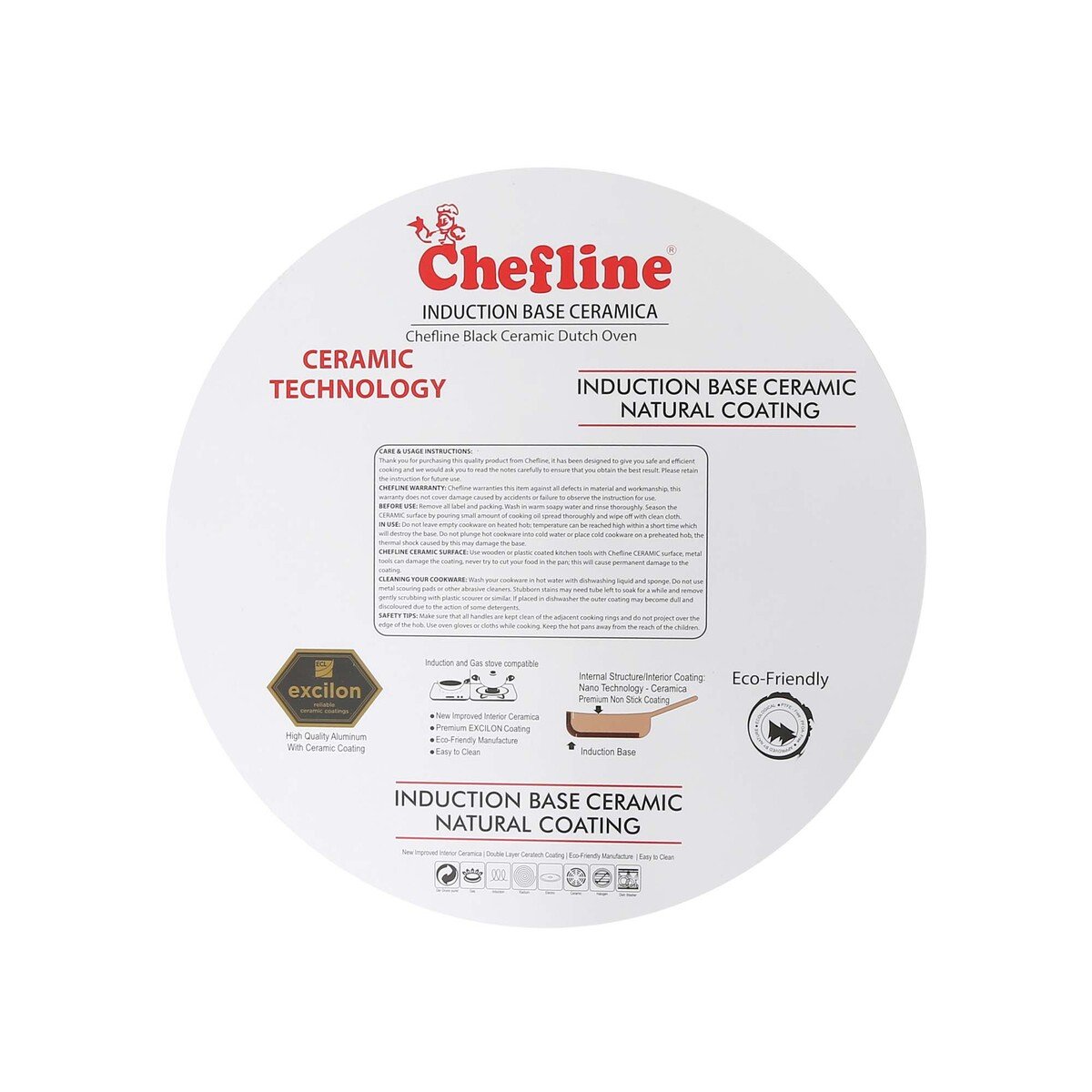 Chefline DZN26 Induction Base Ceramic Natural Coating Dutch Oven, 26 cm, Red