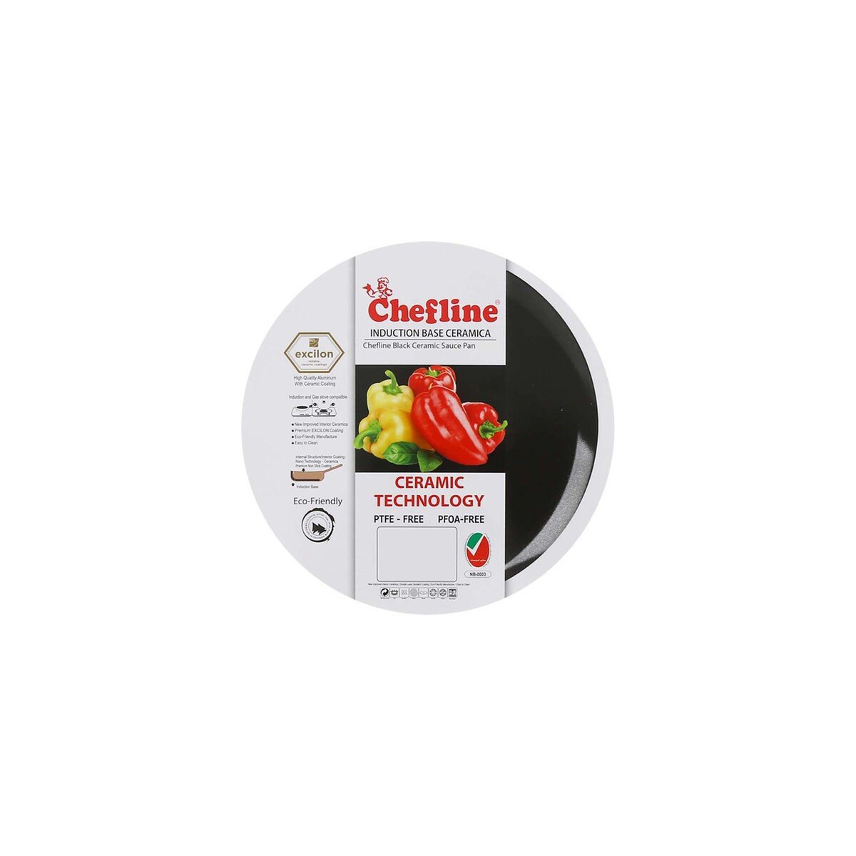 Chefline DN18 Induction Base Ceramic Natural Coating Sauce Pan, 18 cm, Black