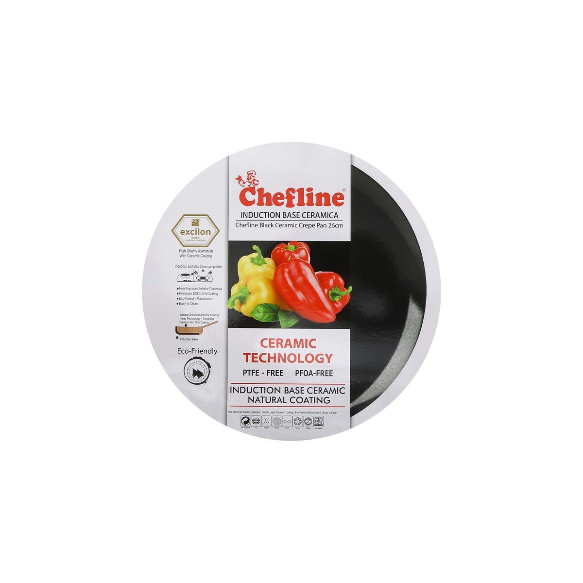Chefline Ceramic Crepe Pan, 26 cm, Black, DJ26