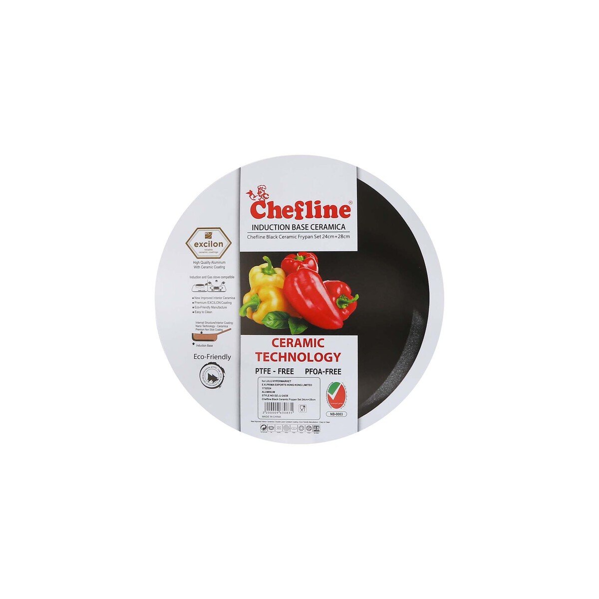 Chefline Induction Base Ceramic Natural Coating Frypan Set, 24 & 28 cm, Black, DZJ2428