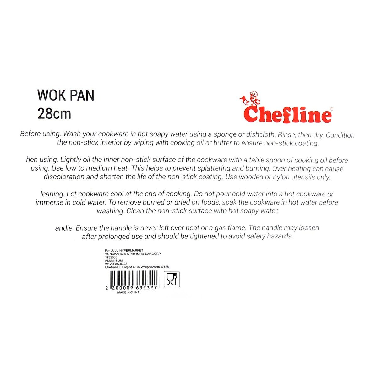 Chefline Forged Aluminium Wokpan, 28 cm, Black, W128