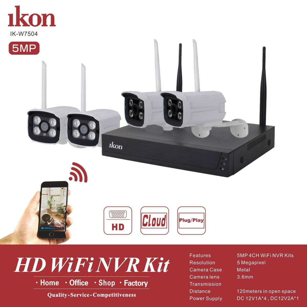 Ikon 5MP 4Channel HD WiFi NVR Kit IK-W7504