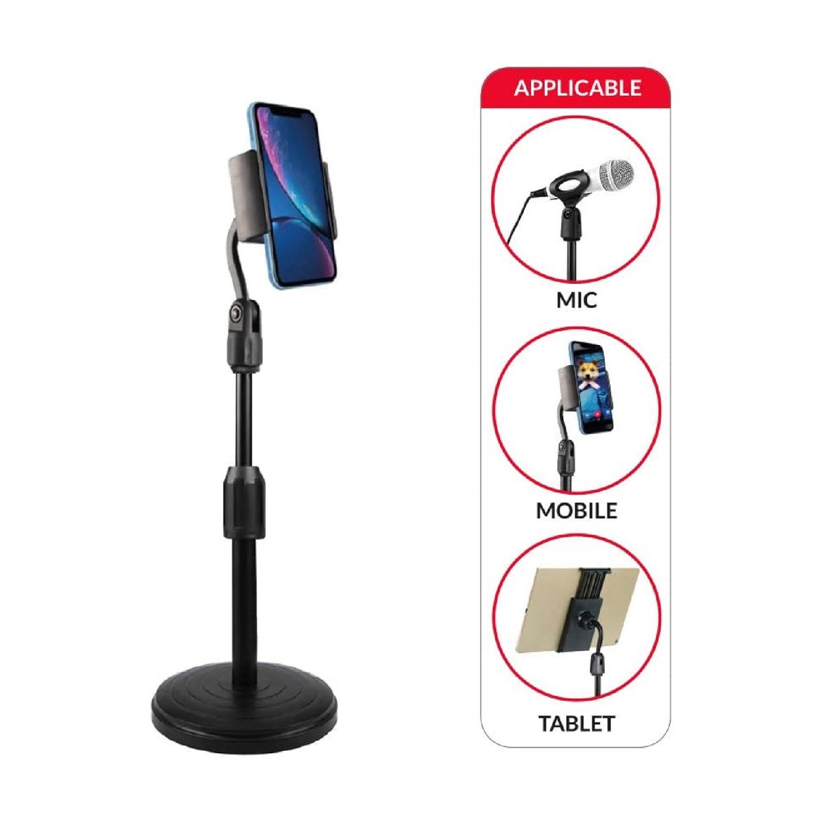 Trands 3 in 1 Desktop Stand Microphone Mobile Phone Tablet holder TH789, Black