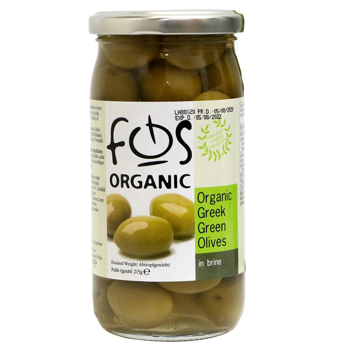 FQS Organic Greek Green Olives 360g