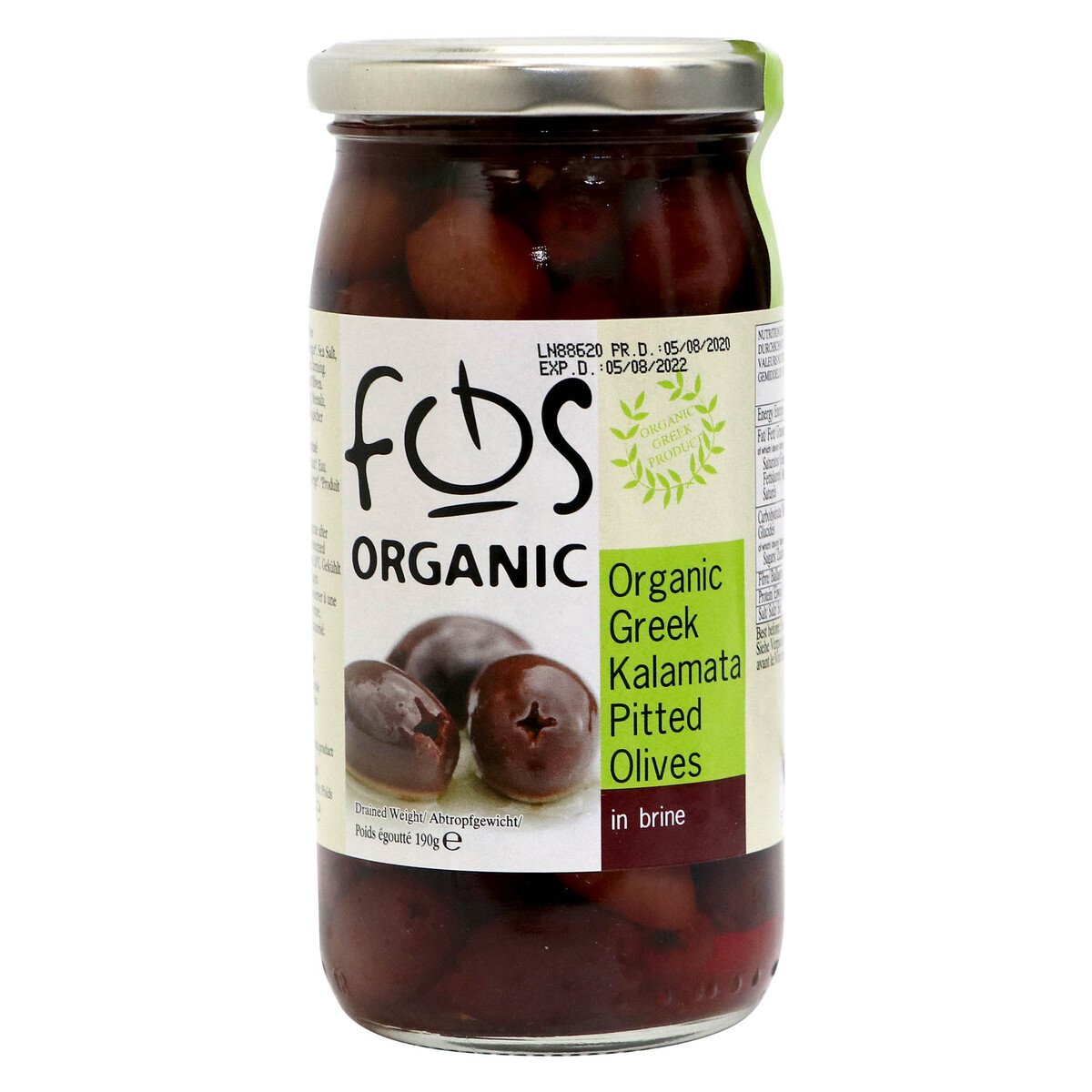 FQS Organic Greek Kalamata Pitted Olives 360g
