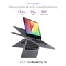 ASUS Vivobook Flip 14 TP412FA-EC404T, Touch Laptop, Core i3-10110U, 4GB RAM, 256GB PCIE G3 SSD, Intel UMA, 14.0 inch FHD (1920X1080) 16:9, Windows 10 Home, Grey, with Stylus Pen