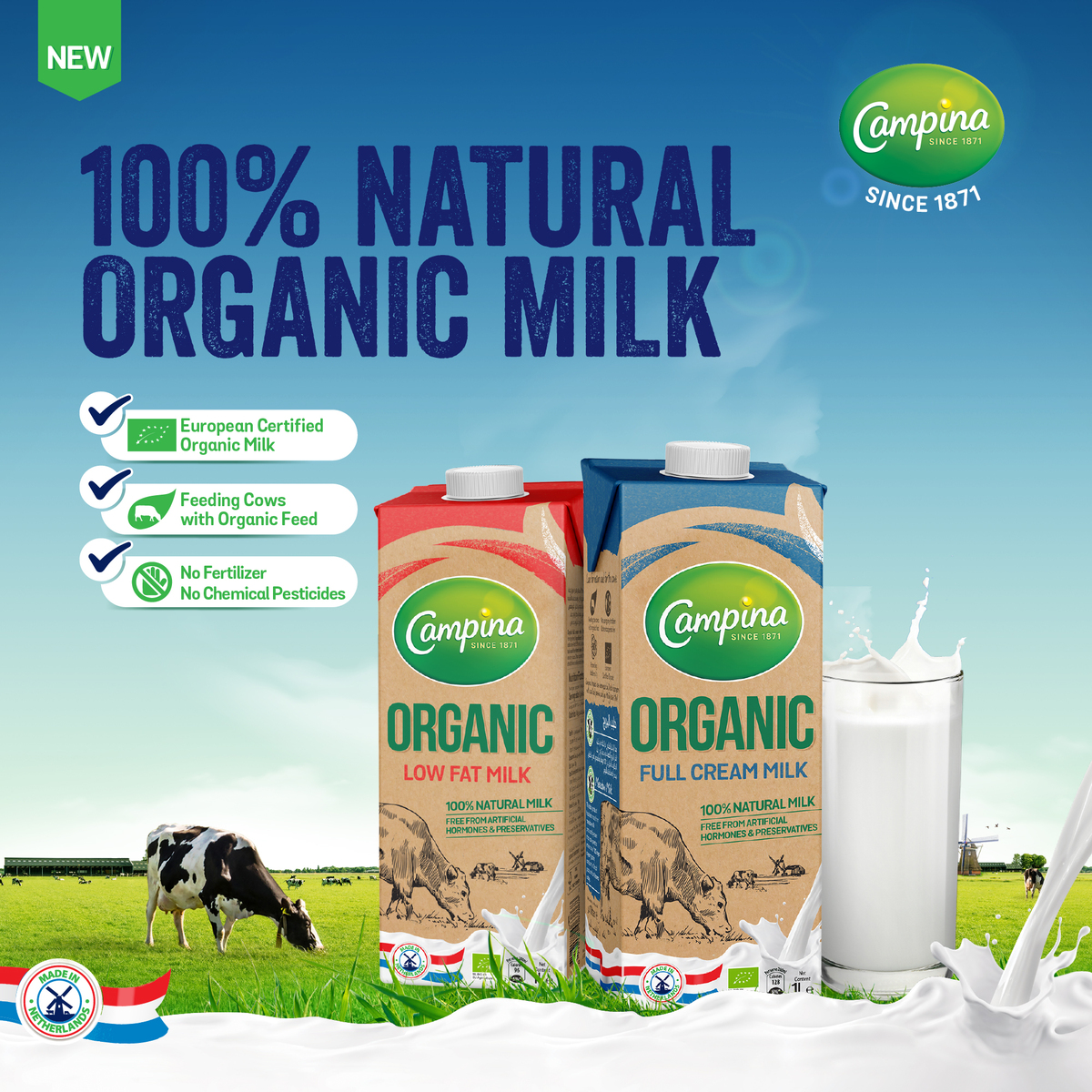 Campina Organic Low Fat Milk 1 Litre