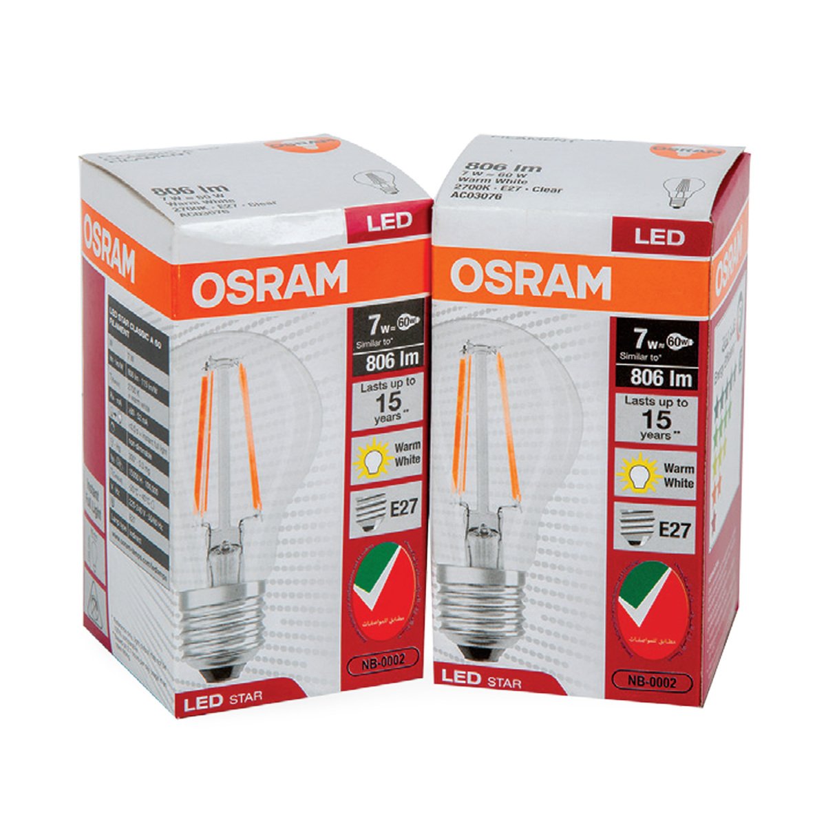 Osram LED Lamp 2pcs 7W E27 A60 Warm White