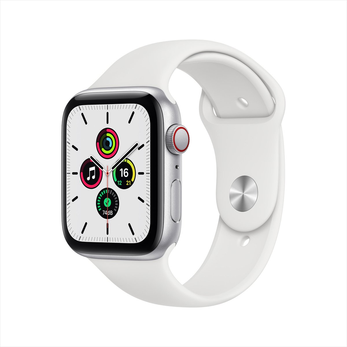 Apple Watch SE GPS + Cellular MYEV2AE/A 44mm Silver Aluminum Case with Sport Band White