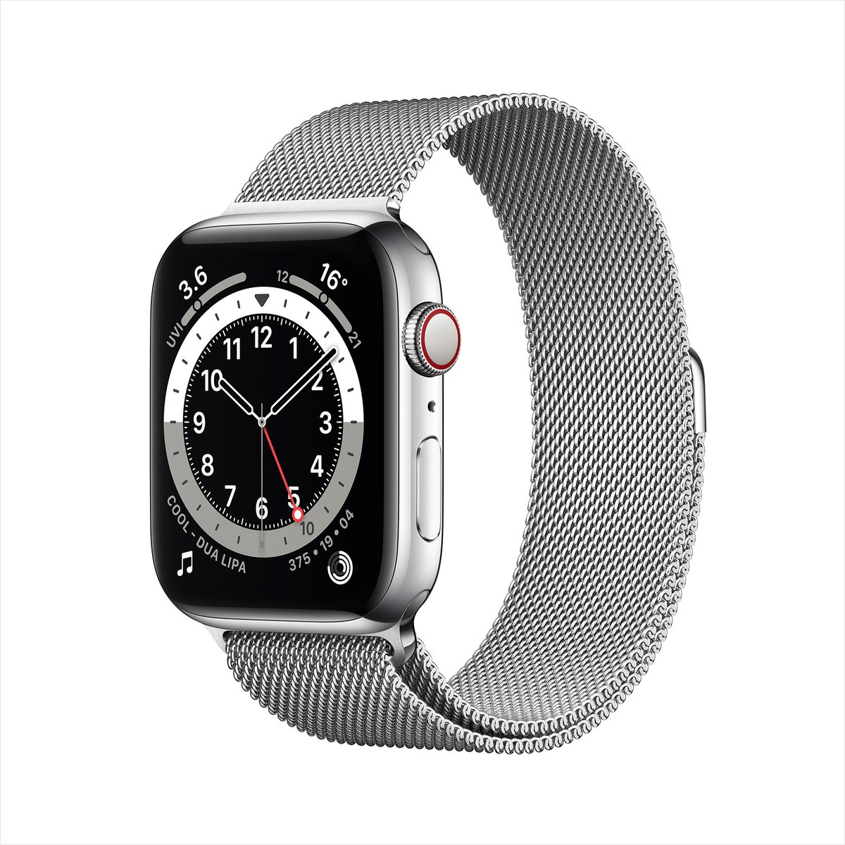 Apple Watch Series 6 GPS + Cellular M06U3AE/A 40mm Silver Stainless Steel Case with Milanese Loop Silver