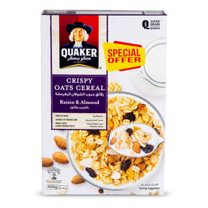Quaker Raisin & Almond Crispy Oats Cereal 400 g