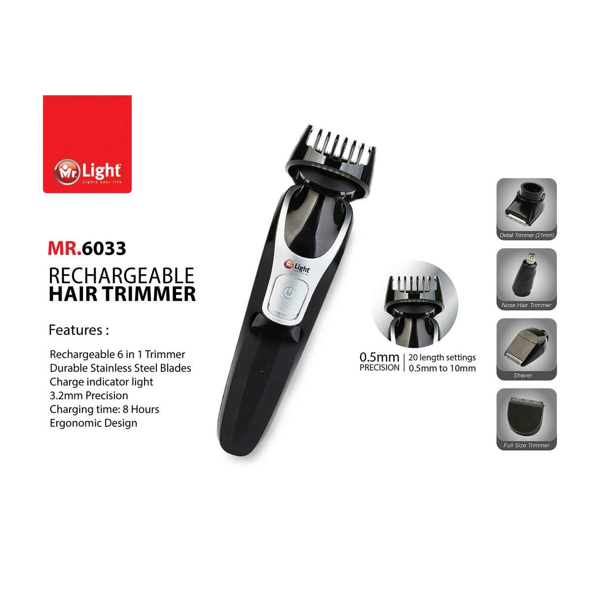 Mr.Light Rechargeable 6 in1 Trimmer MR.6033