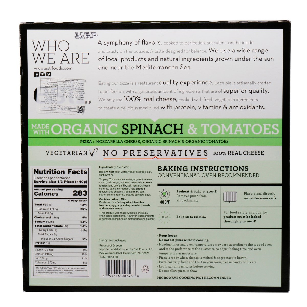 Esti Organic Spinach & Tomato Pizza 420g