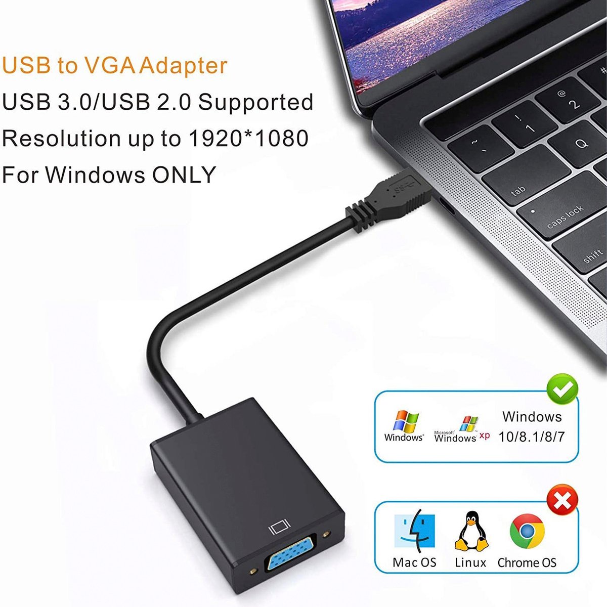 Trands USB 3.0 to VGA Adapter USB Male to VGA Female Connector TR-CA5833