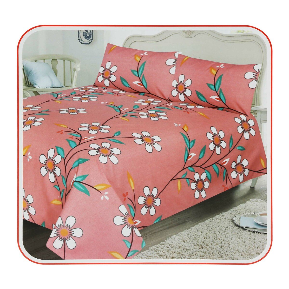 Red Berry Bed Sheet + 2pcs Pillow Cover King 240x260cm Pink