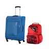 American Tourister Duncan 4 Wheel Soft Trolley, 55 cm, Blue with Assorted Backpack