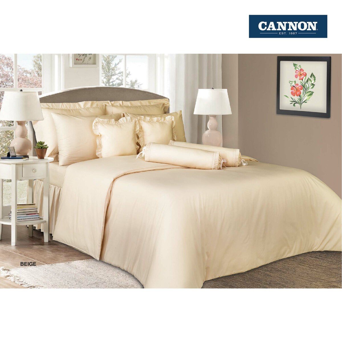 Cannon Fitted Sheet + Pillow Cover Plain Single Size 120x200cm Beige