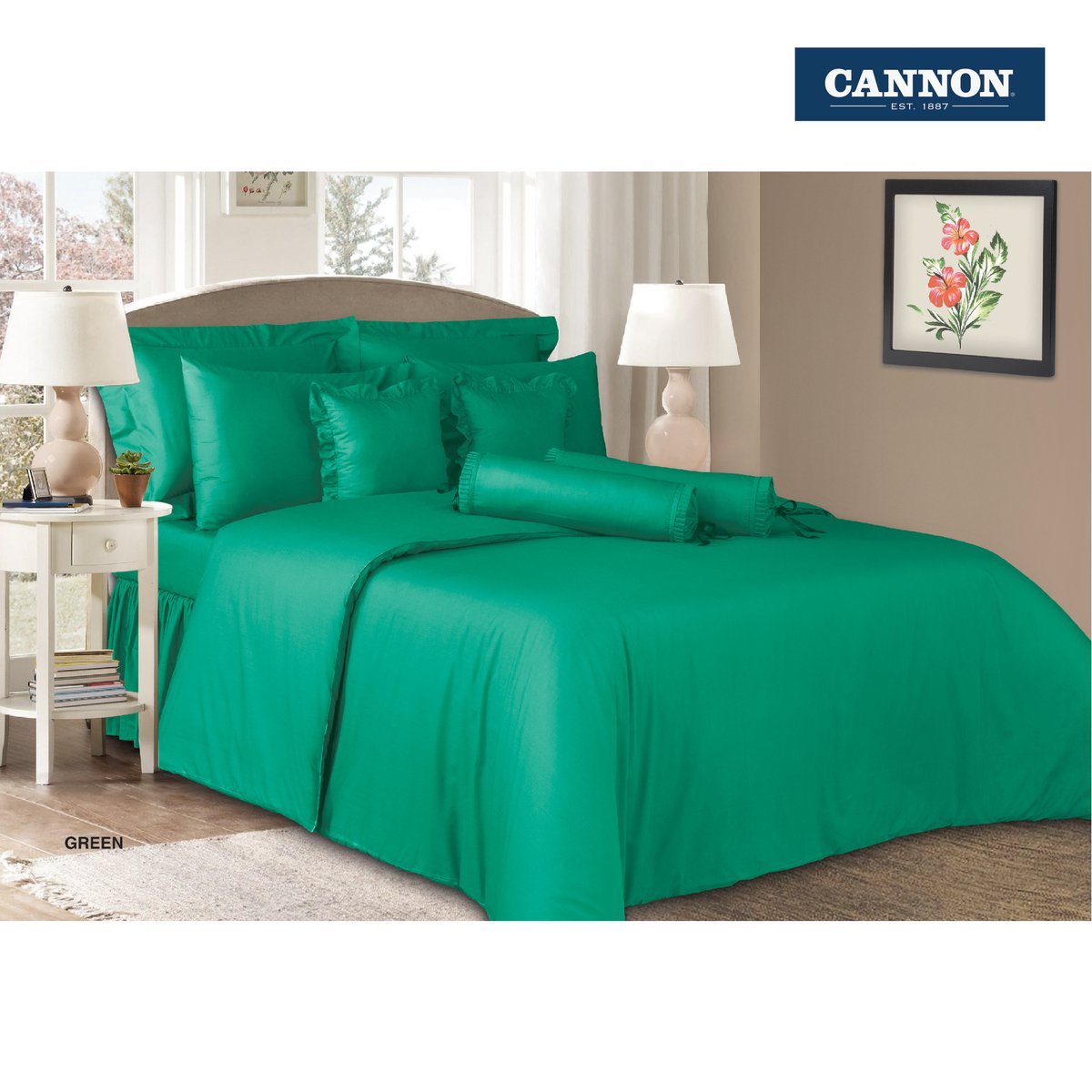 Cannon Fitted Sheet + Pillow Cover Plain Single Size 120x200cm Green