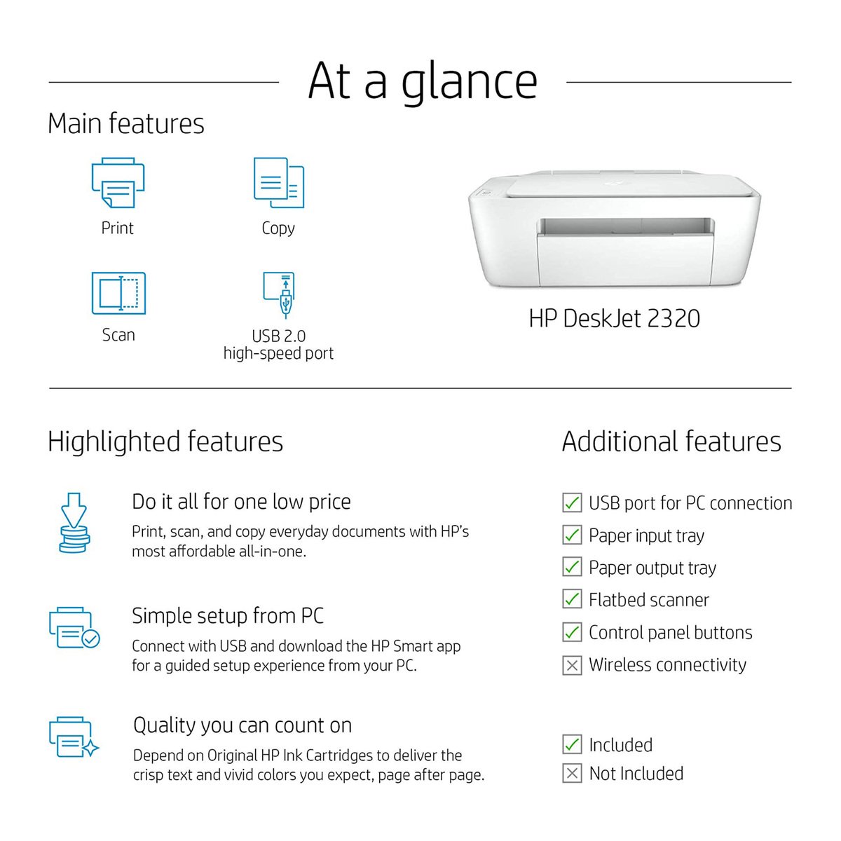HP AIO Deskjet Printer 2320 White