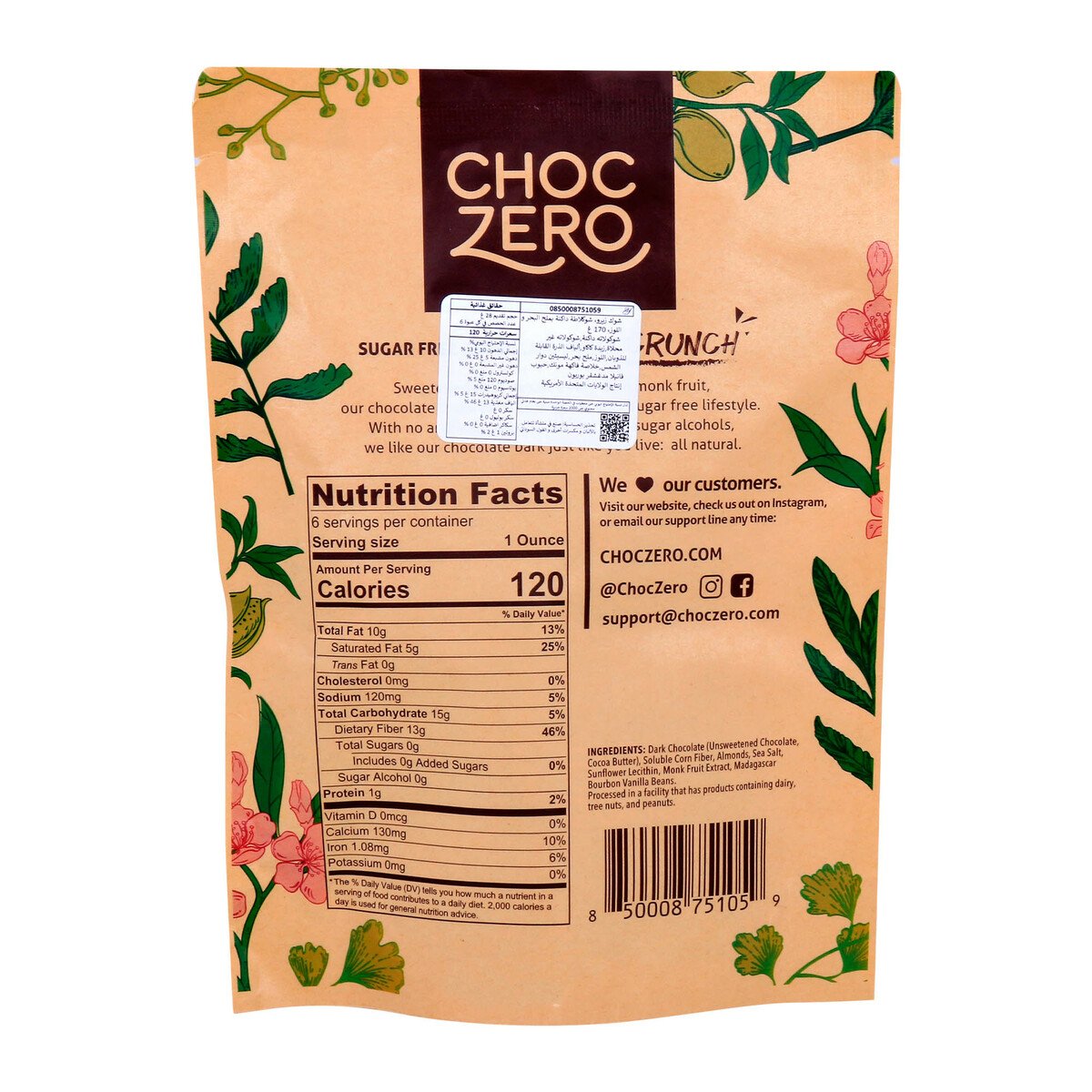 Choc Zero Dark Chocolate With Sea Salt Keto Bark Almonds 170g