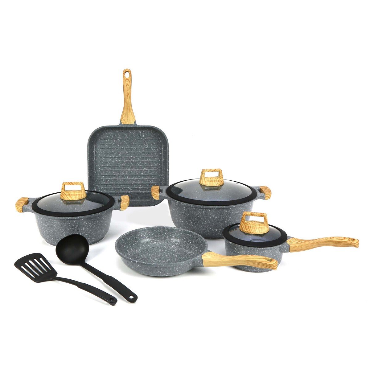 Chefline Die Cast Cookware Black Marble 10pc Induction Bottom