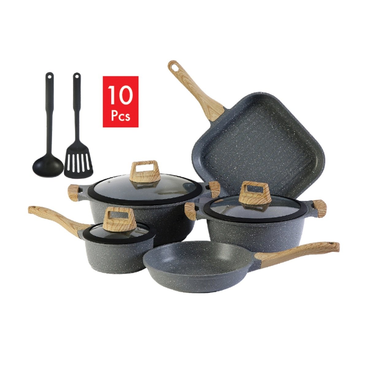 Chefline Die Cast Cookware Black Marble 10pc Induction Bottom