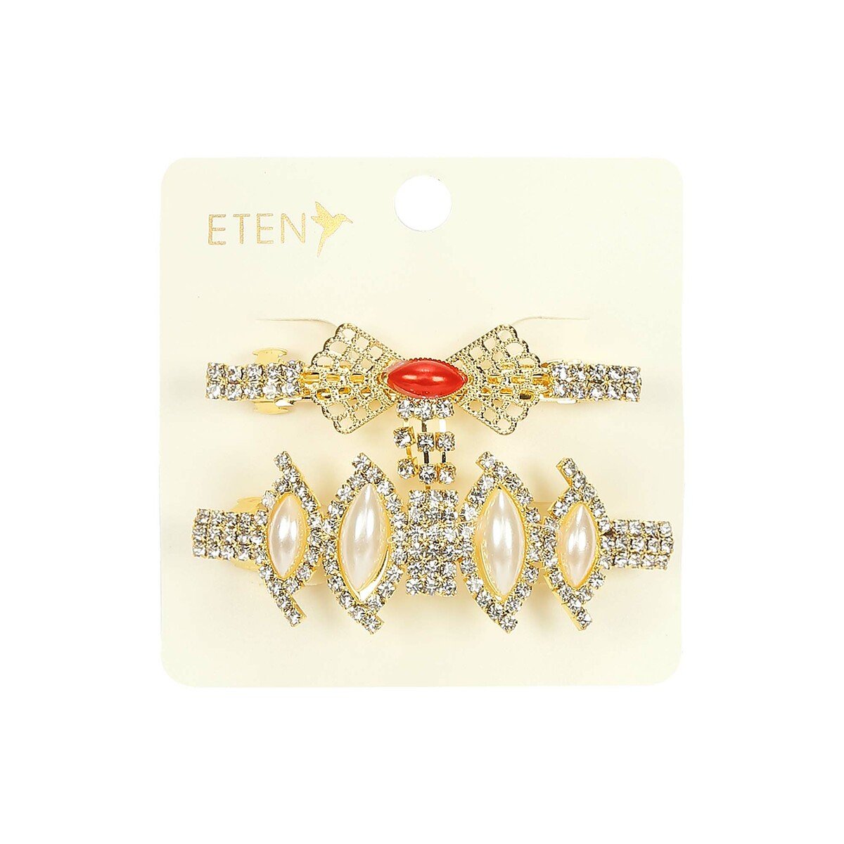 Eten Stone Hair Clip 2Pcs White-Red Stone Online at Best Price | Hair Clip  & Claw | Lulu UAE