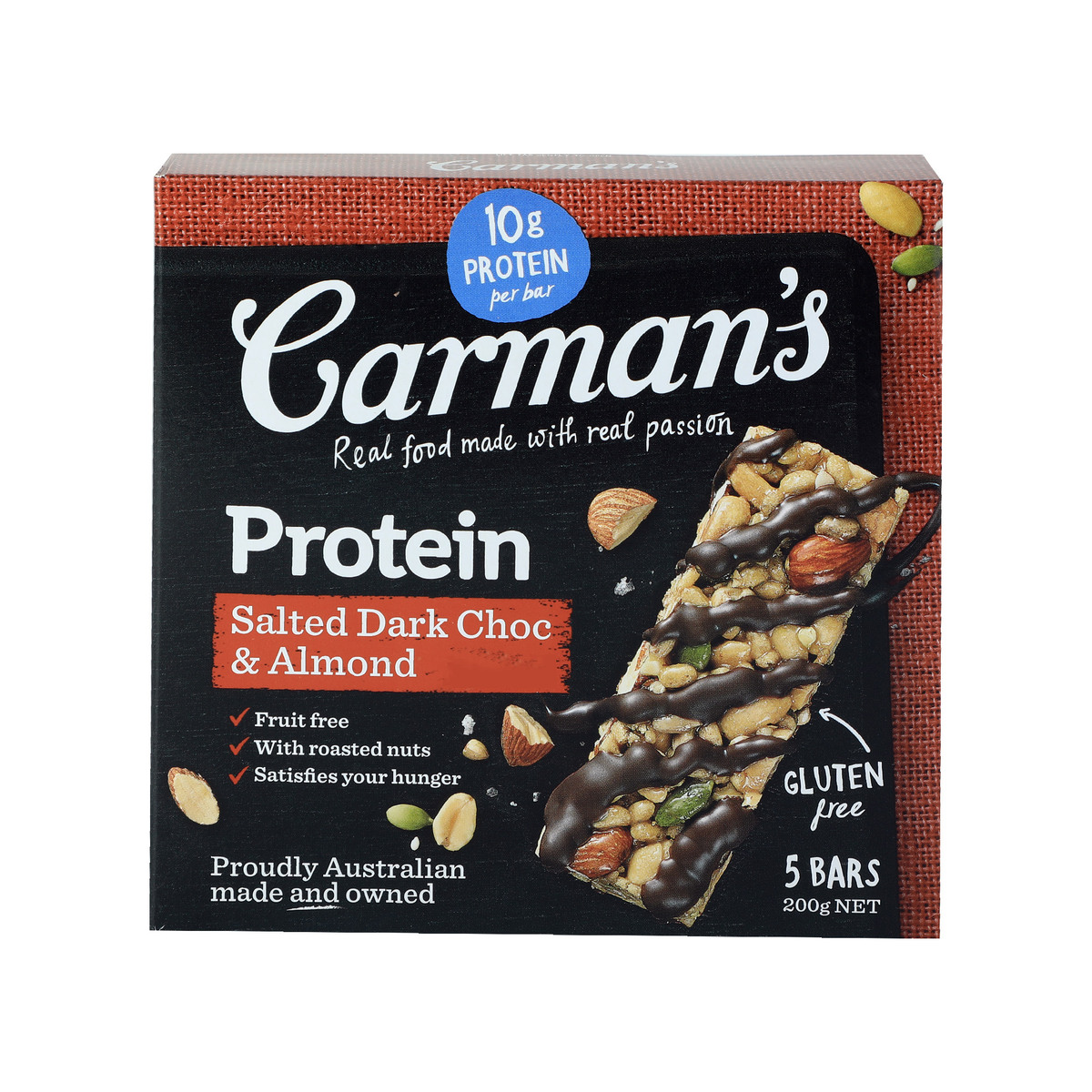 Carman's Protein Bar Salted Dark Choc & Almond 200g