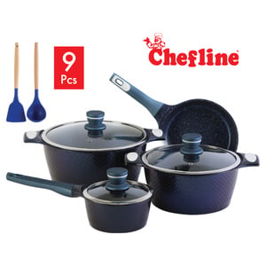 Chefline Die Cast Cookware Blue Marble 9pc