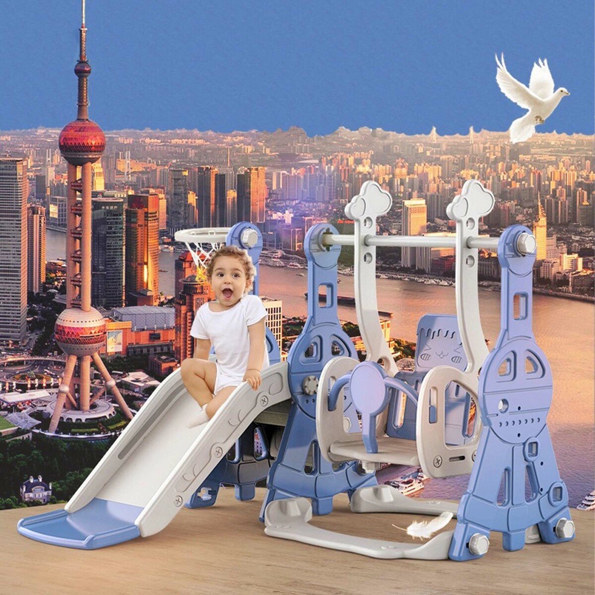 Little Angel Kids Toys Slide and Swing L-MZ01-BLUE