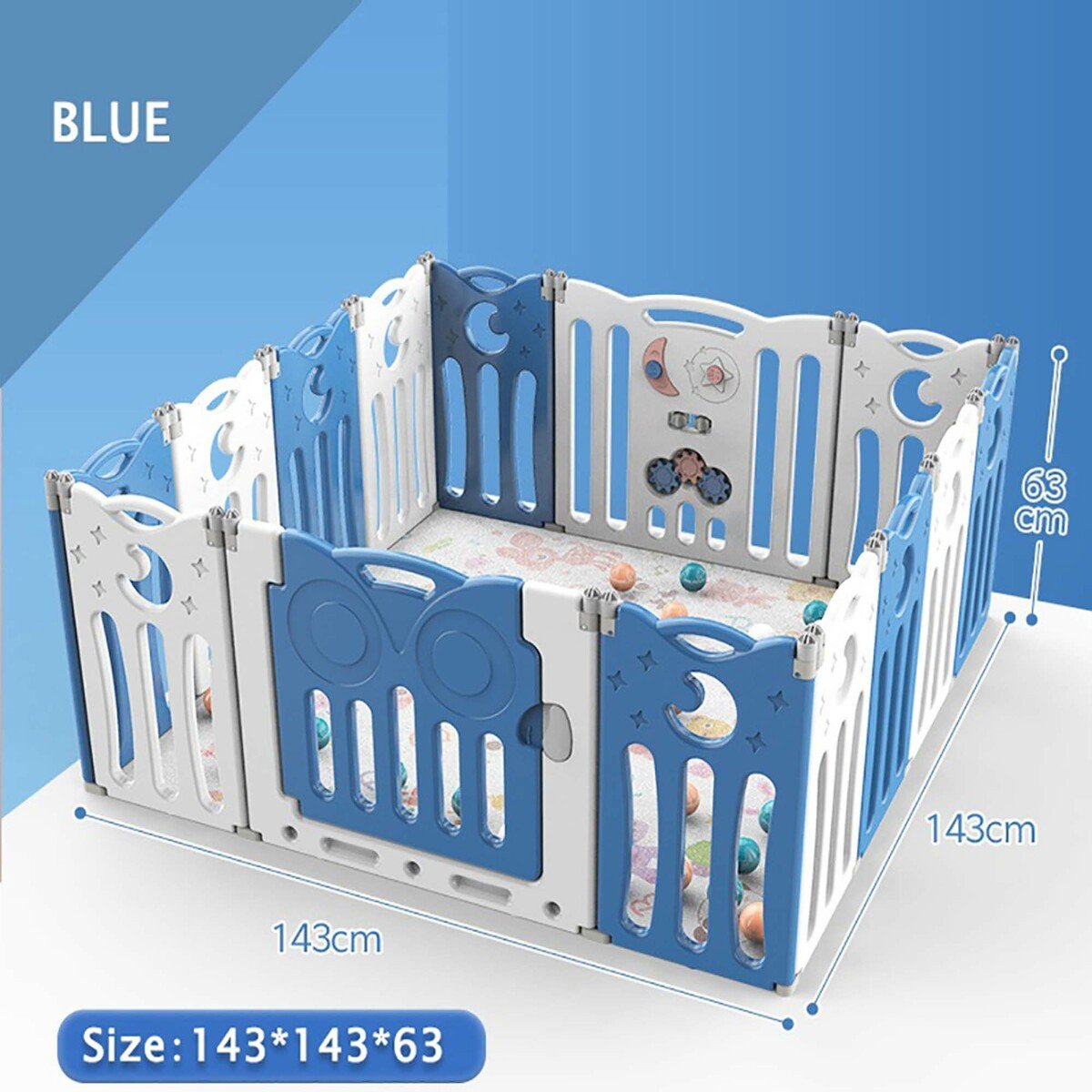Little Angel Kids Play Yard Foldable Indoor and Outdoor L-ZDWL04-BLUE
