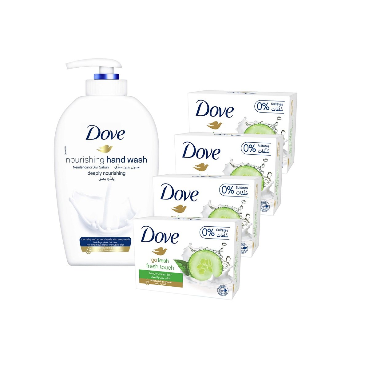 Dove Go Fresh Beauty Cream Bar Fresh Touch 4 x 135g + Hand Wash 245ml
