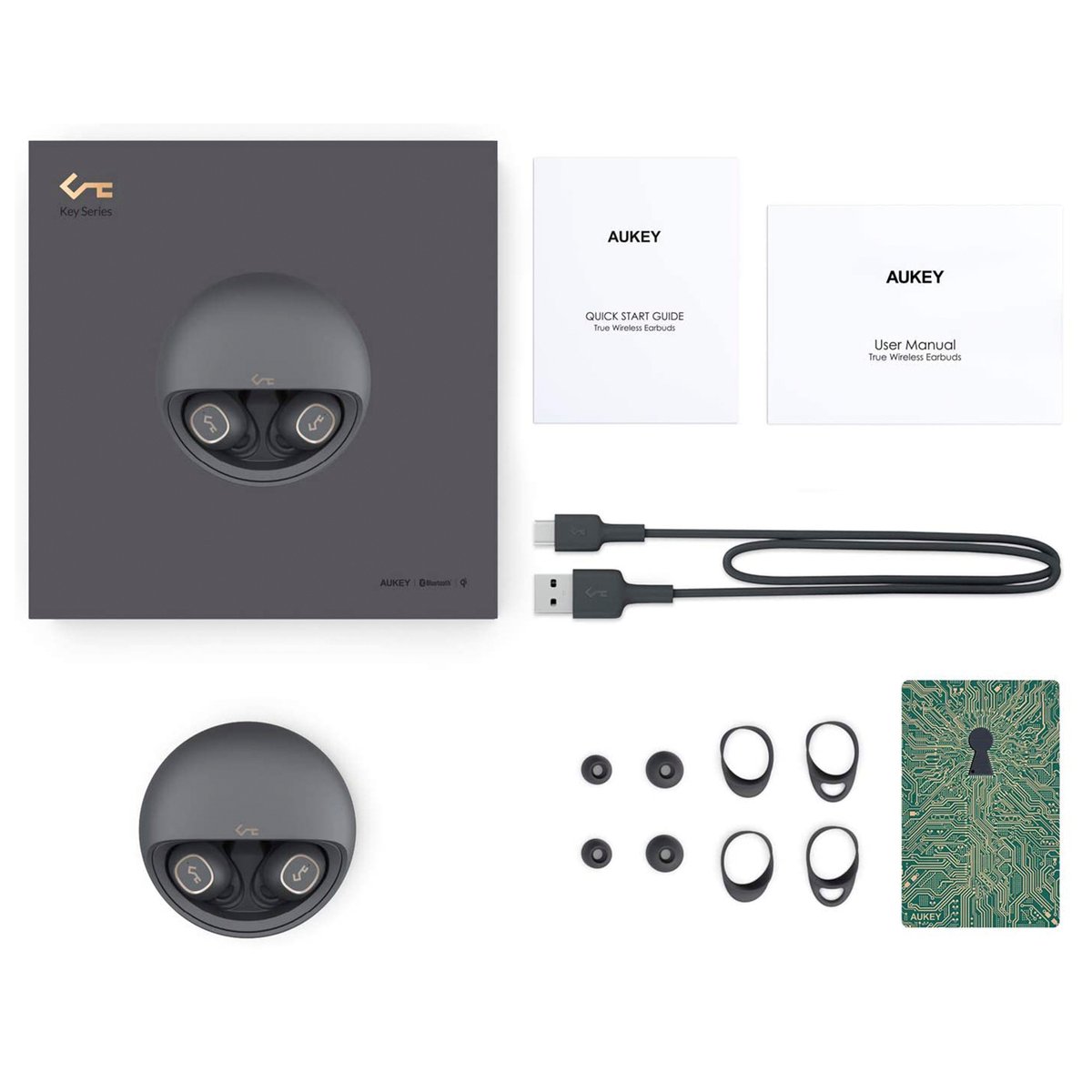 Aukey EP-T10 Lite Key Series IPX5 BT 5.0 TWS True Wireless Earphone with Touch Control Black