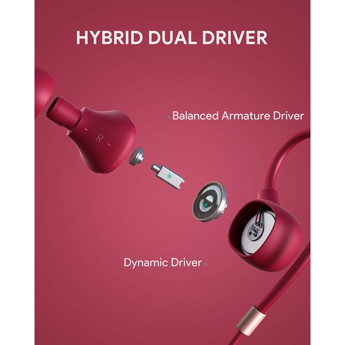 Aukey EP-B80 Hybrid Dual-Driver Wireless Earbuds Red(AKY-SHS-EPB80-RED)