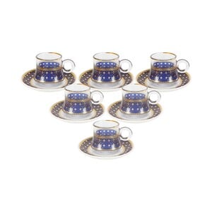 Pearl Noire Glass Turkis Cup & Saucer 12pcs 90cc S8367H Assorted Designs