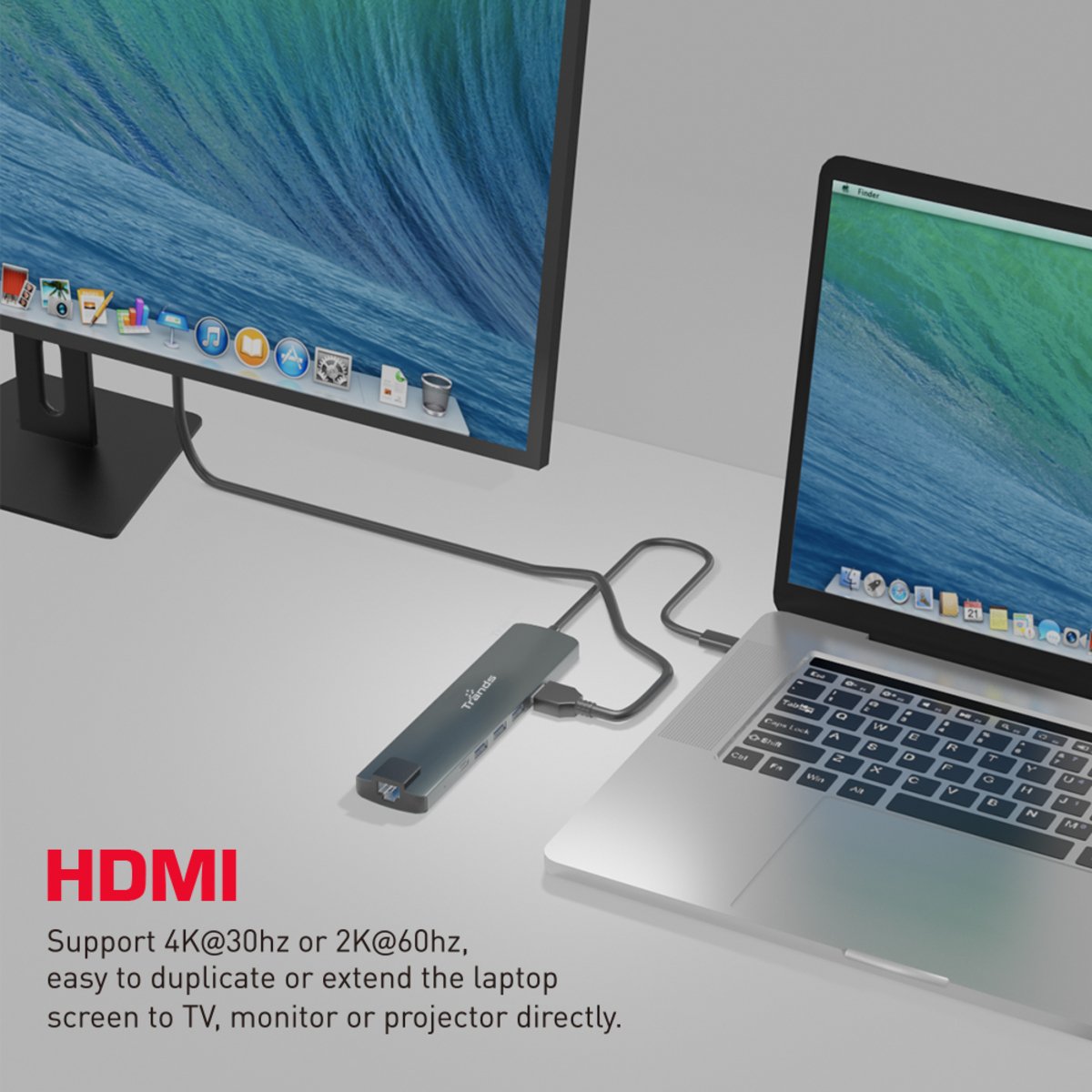 Trands Type-C Hub 9-in-1 USB C to HDMI Multi port Adapter Dock CR6533