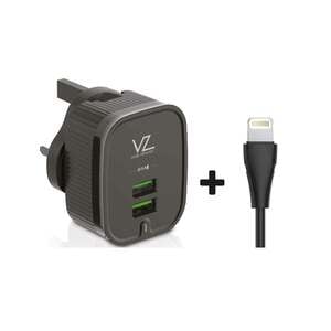 Voz Wall Charger Dual Port 2.4A output with USB to Lightning Cable VZTC2