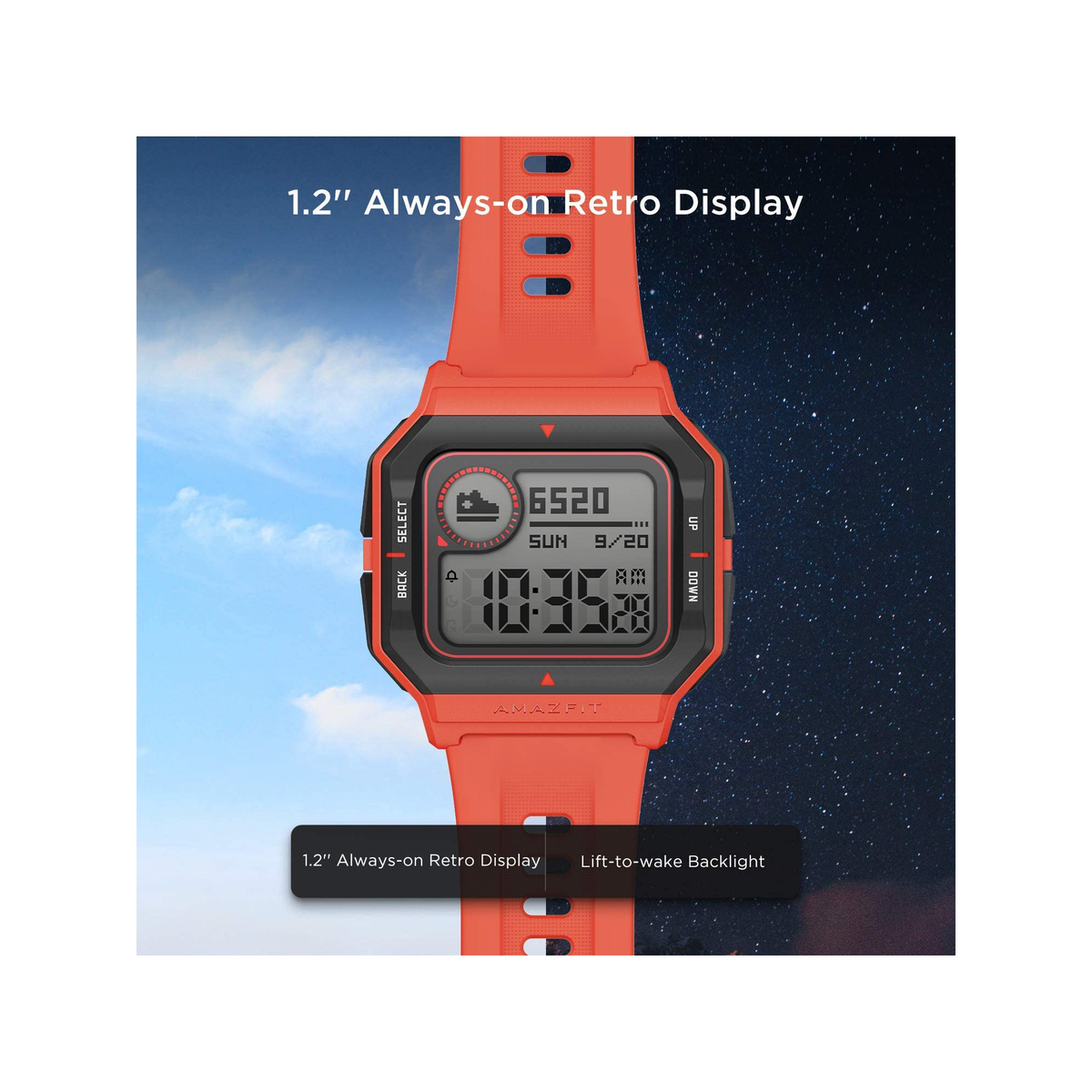 ساعة امازفيت نيو (A2001) الرياضية الذكية مزودة بمراقبة نبضات القلب والنوم - تصميم ريترو - اللون أحمر
