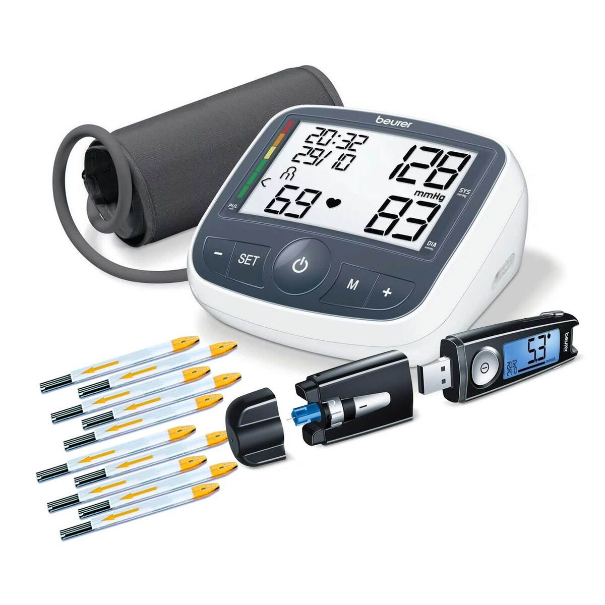Beurer Upper Arm Blood Pressure Monitor BM 40 + Beurer Blood Glucose Monitor GL 50 + Strip 10's