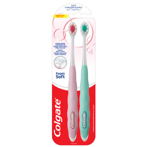 Colgate FoamSoft Super Dense Thin Soft Bristle Toothbrush Assorted Colours 2 pcs