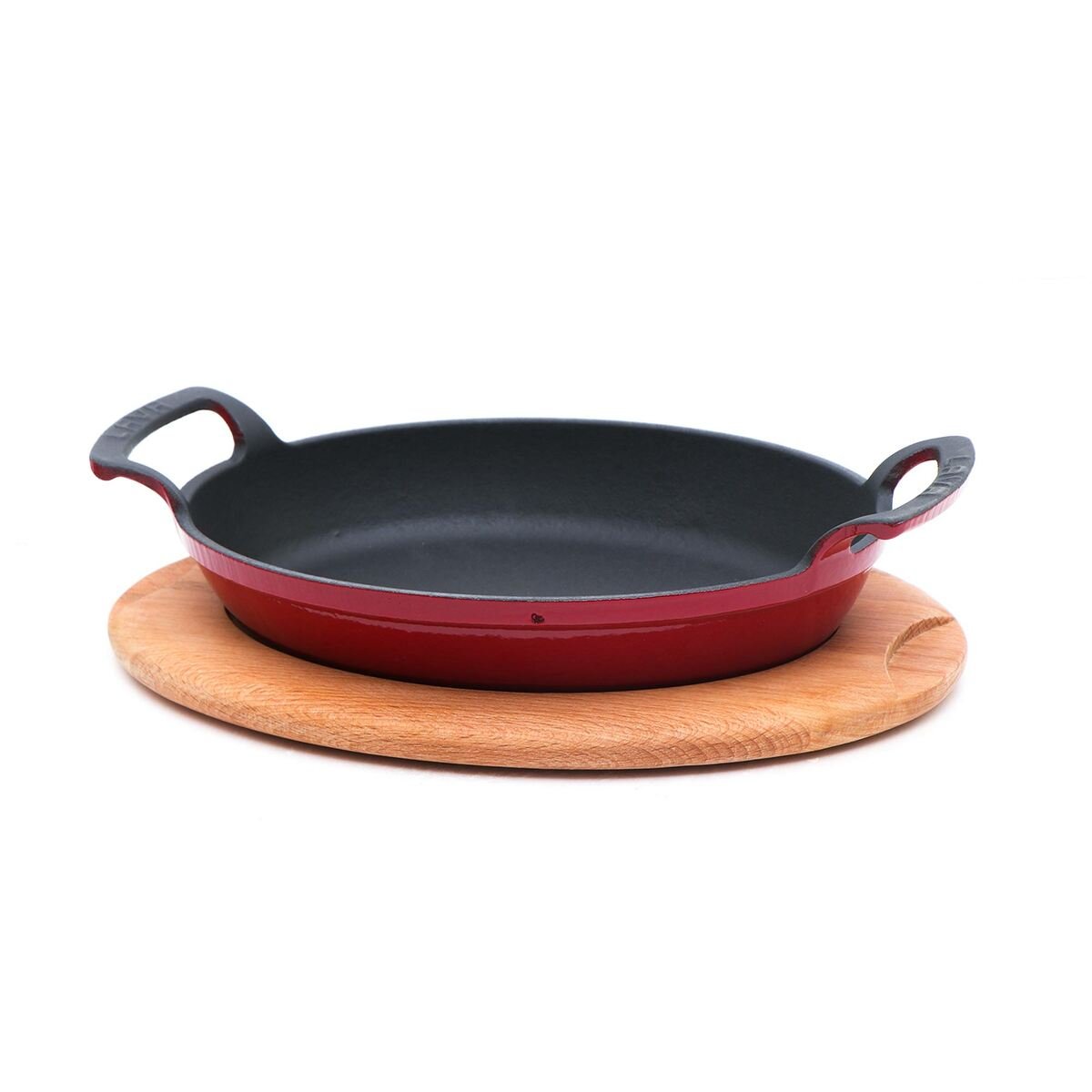 Lava Wooden Base Cast Iron Sizzler Pan, Oval, 23 x 17 cm, AH221BE